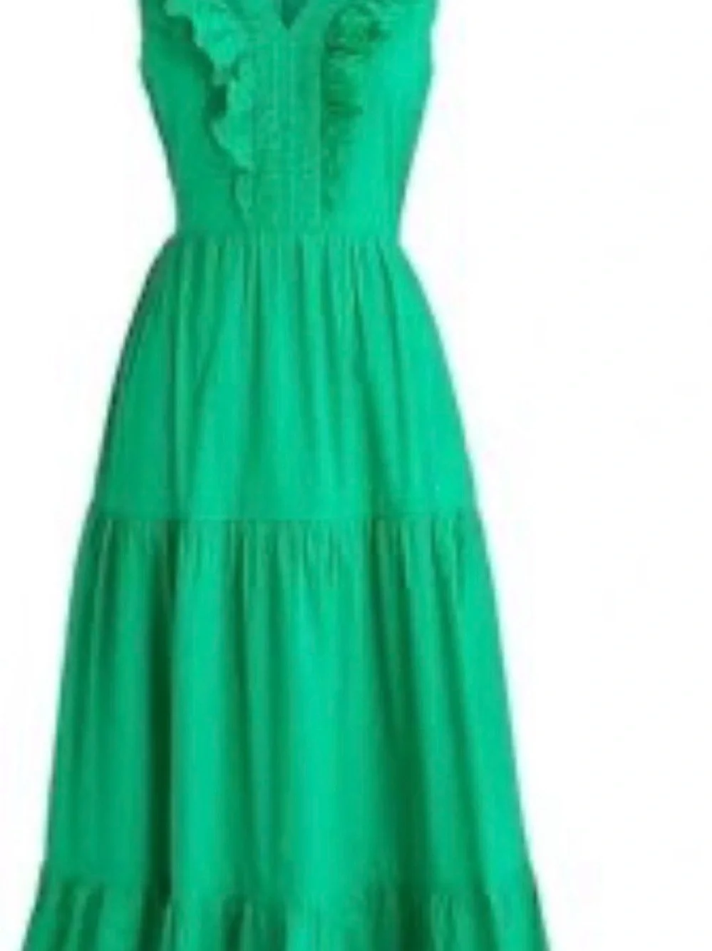 J Crew Ruffle V-Neck Tiered Dress - Green